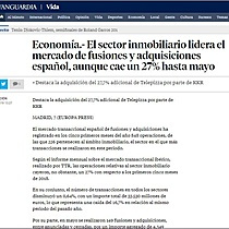 El sector inmobiliario lidera el mercado de fusiones y adquisiciones espaol, aunque cae un 27% hasta mayo